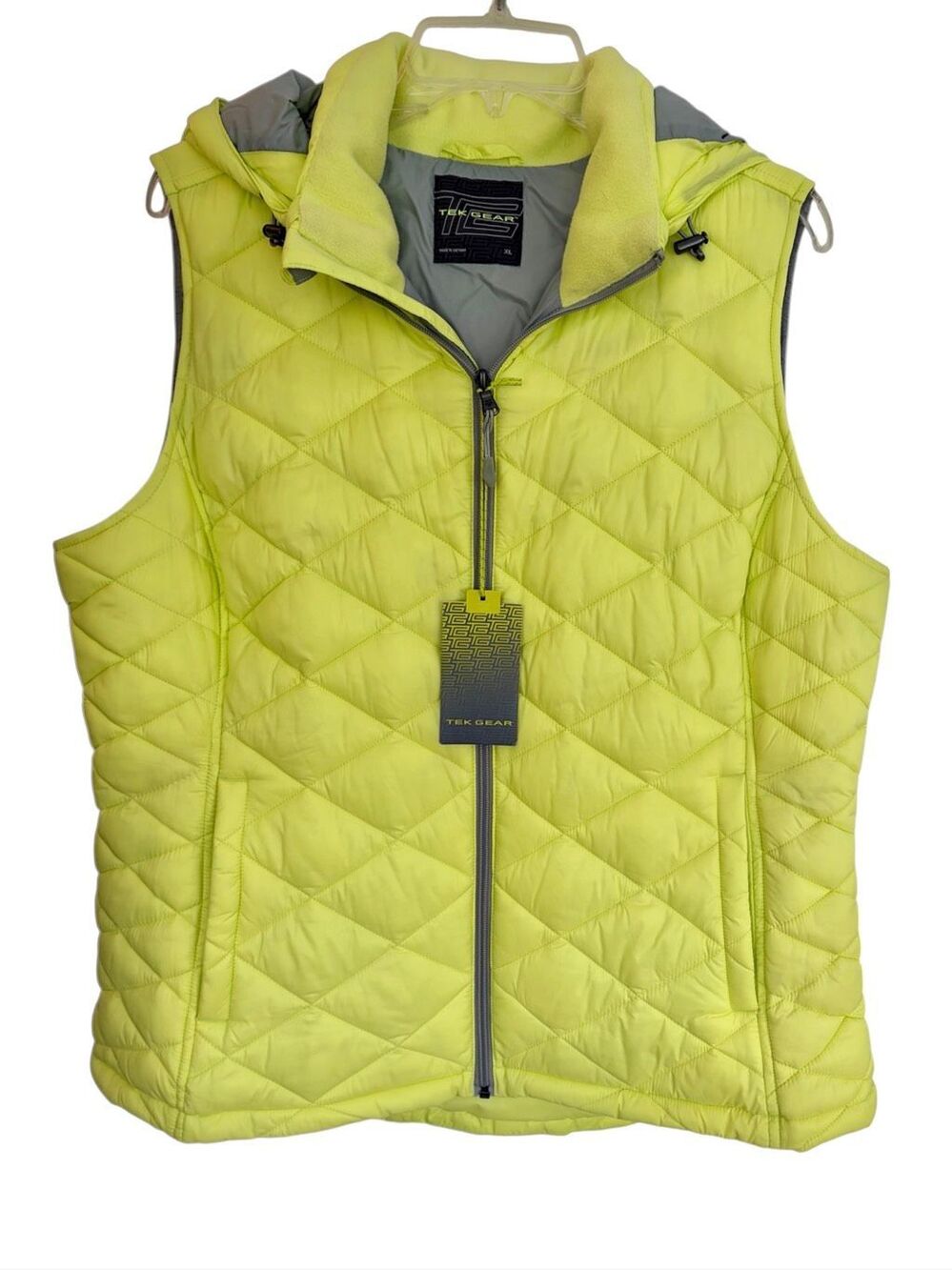 Tek Gear Women’s Yellow Quilted Vest with detachable Hood Sz XL NWT